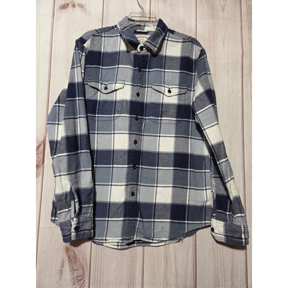 American Eagle Mens Blue White Plaid Flannel Button Down Shirt Size M Cotton